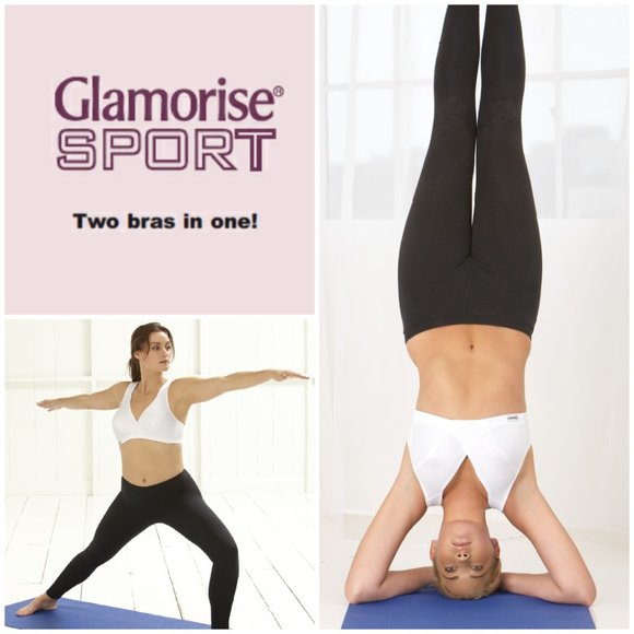 Glamorise 40B 40C 2-In-1 SPORT Bra WICKS-MOISTURE Wireless LOW-IMPACT White NEW - Picture 1 of 16